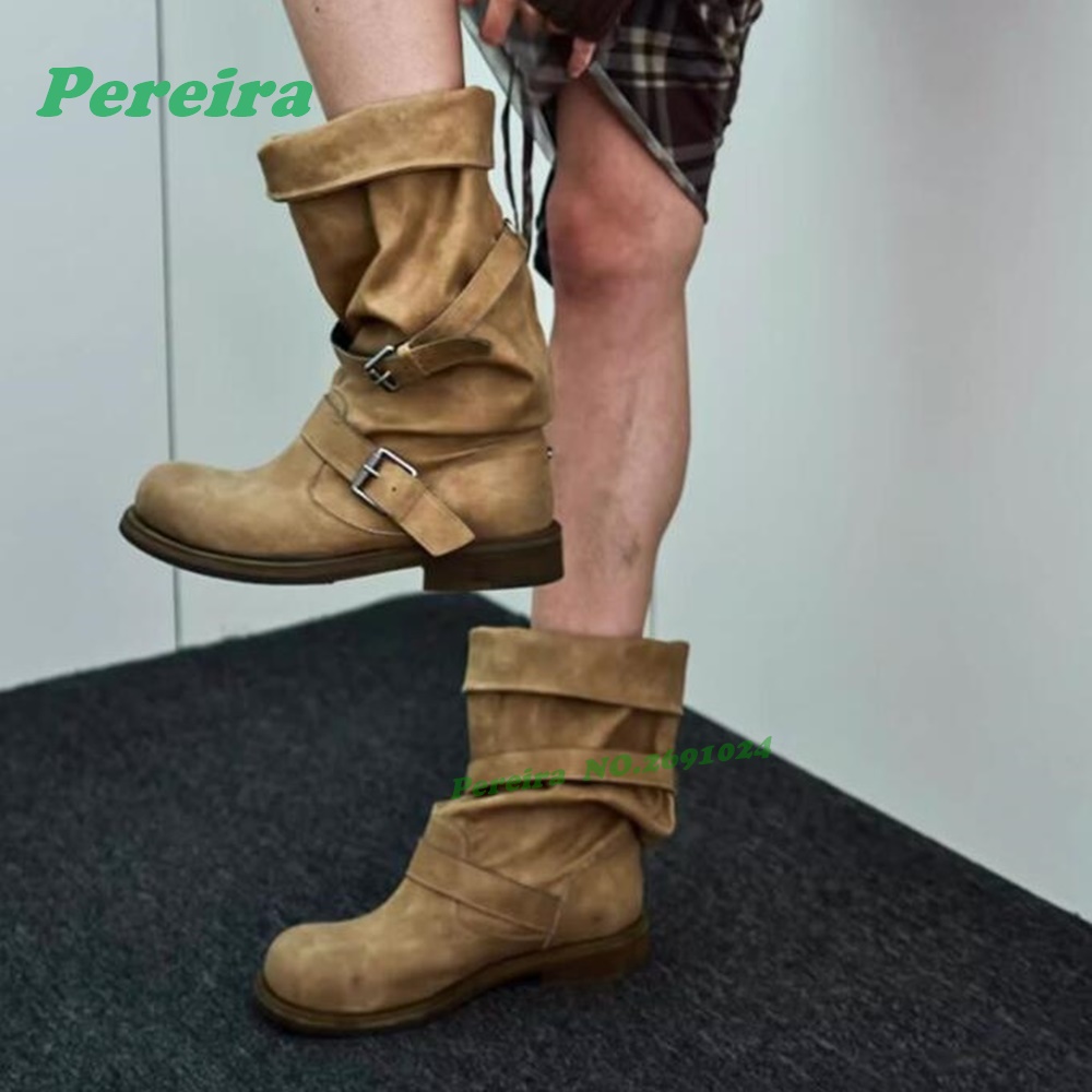 Women'S Shoes For Work - Belt-Buckled Pleated Gladiator Knee High Boots