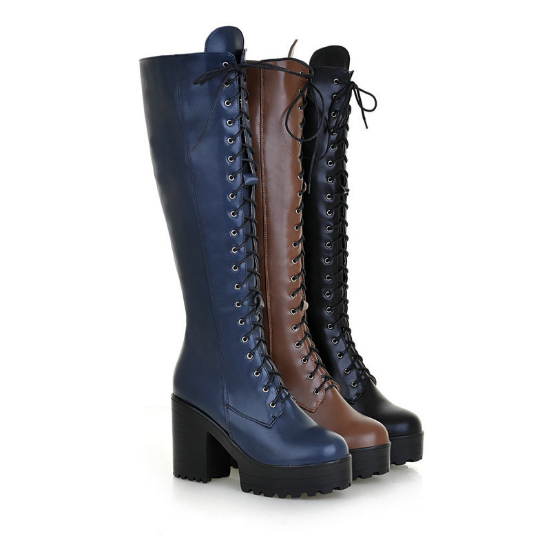 Zip Up Boots Short - Size 34-43 Womens Knee Boots Lace-up