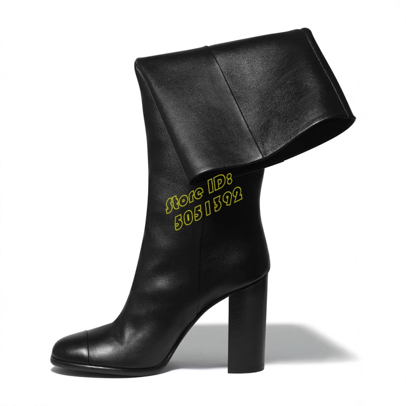 Women'S Shoes For Work - Black Matte Leather Knee High Boots