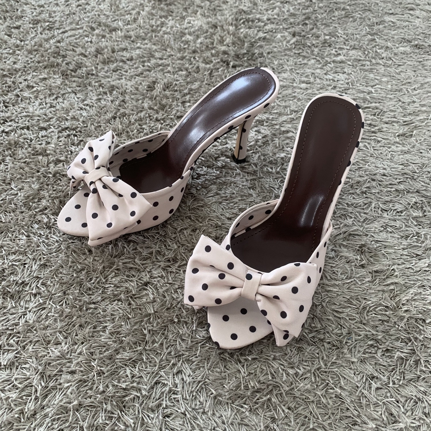 Peep Toe Heels - Polka Dot Bowknot Women Mules Sandals