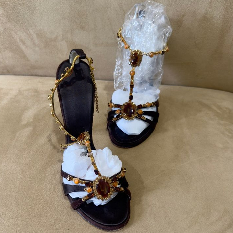 Peep Toe Heels - Rhinestone Open Toe Cross Straps Stilettos