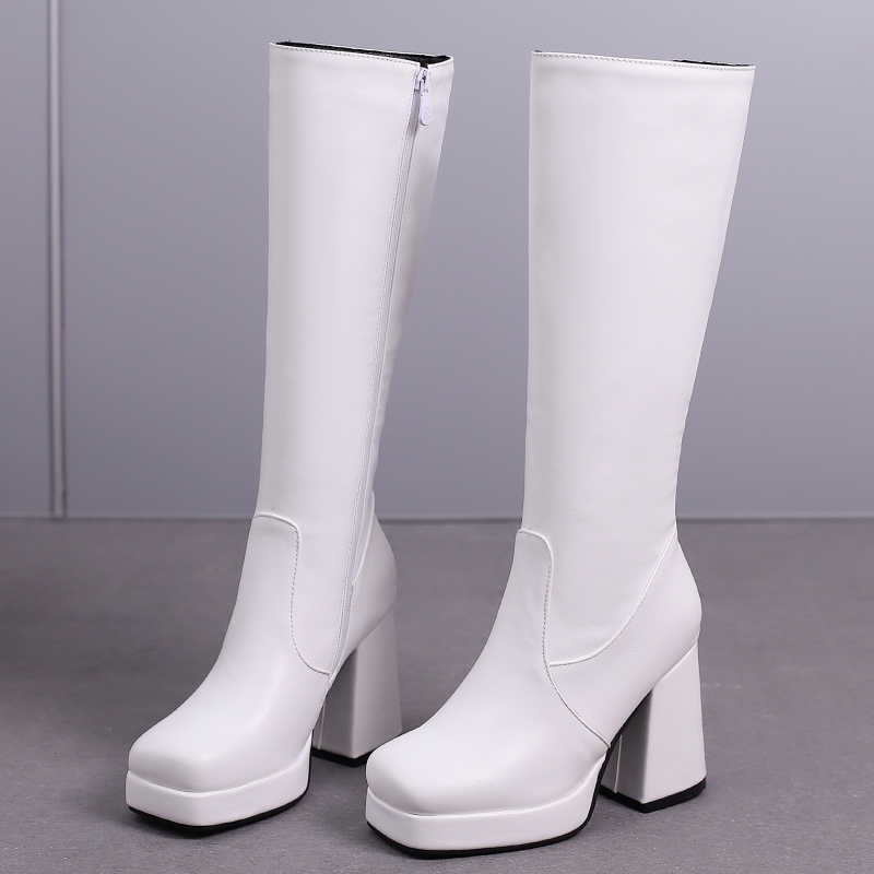 Zip Up Boots Short - White Knee High Boots Women Platform