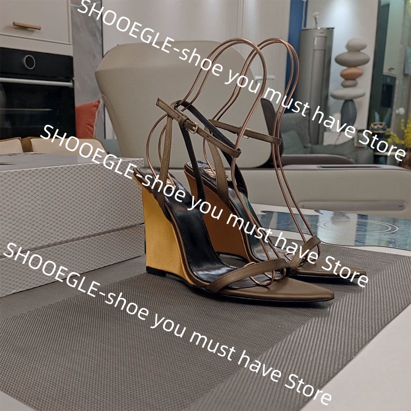 Women'S Shoes Yellow - Women Brown Yellow Contrast Wedge Heel