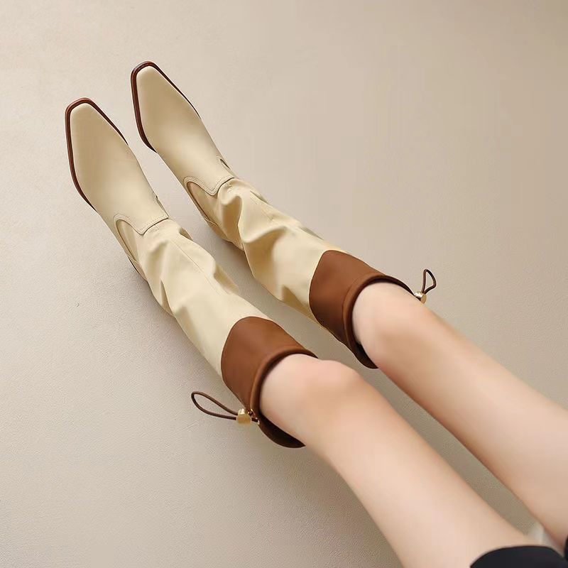 Women'S Shoes For Work - Apricot Square Toe Women's Long Boots