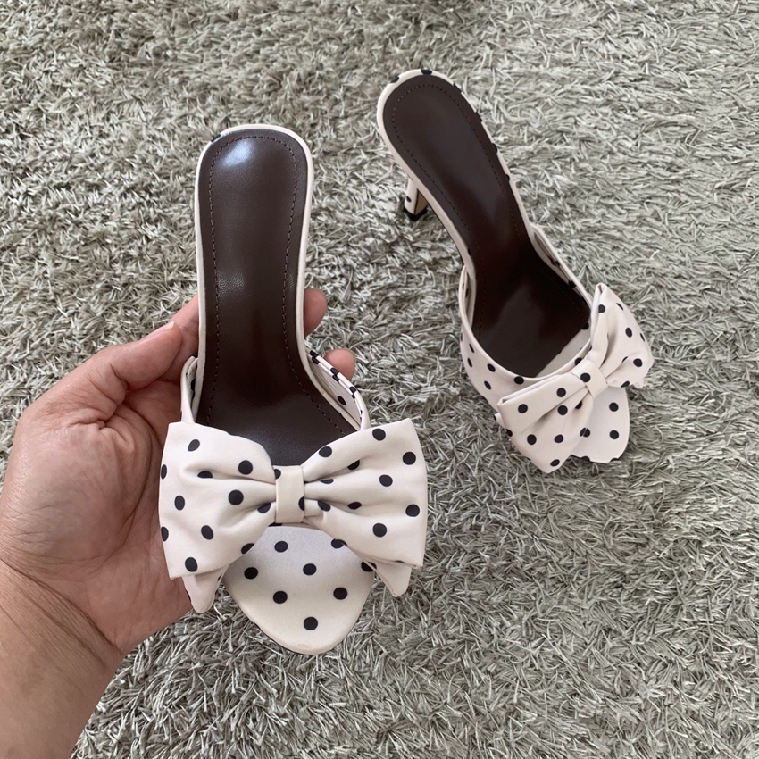 Polka Dot Bowknot Women Mules  - Peep Toe Heels recension och pris