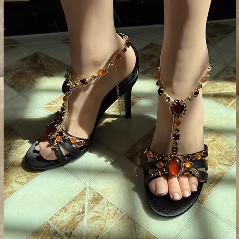 Rhinestone Open Toe Cross Stra - Peep Toe Heels recension och pris